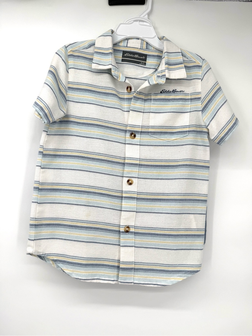 Eddie Bauer Kids Short-Sleeve Striped Button-Up Shirt & Shorts Cream/Blue/Yellow